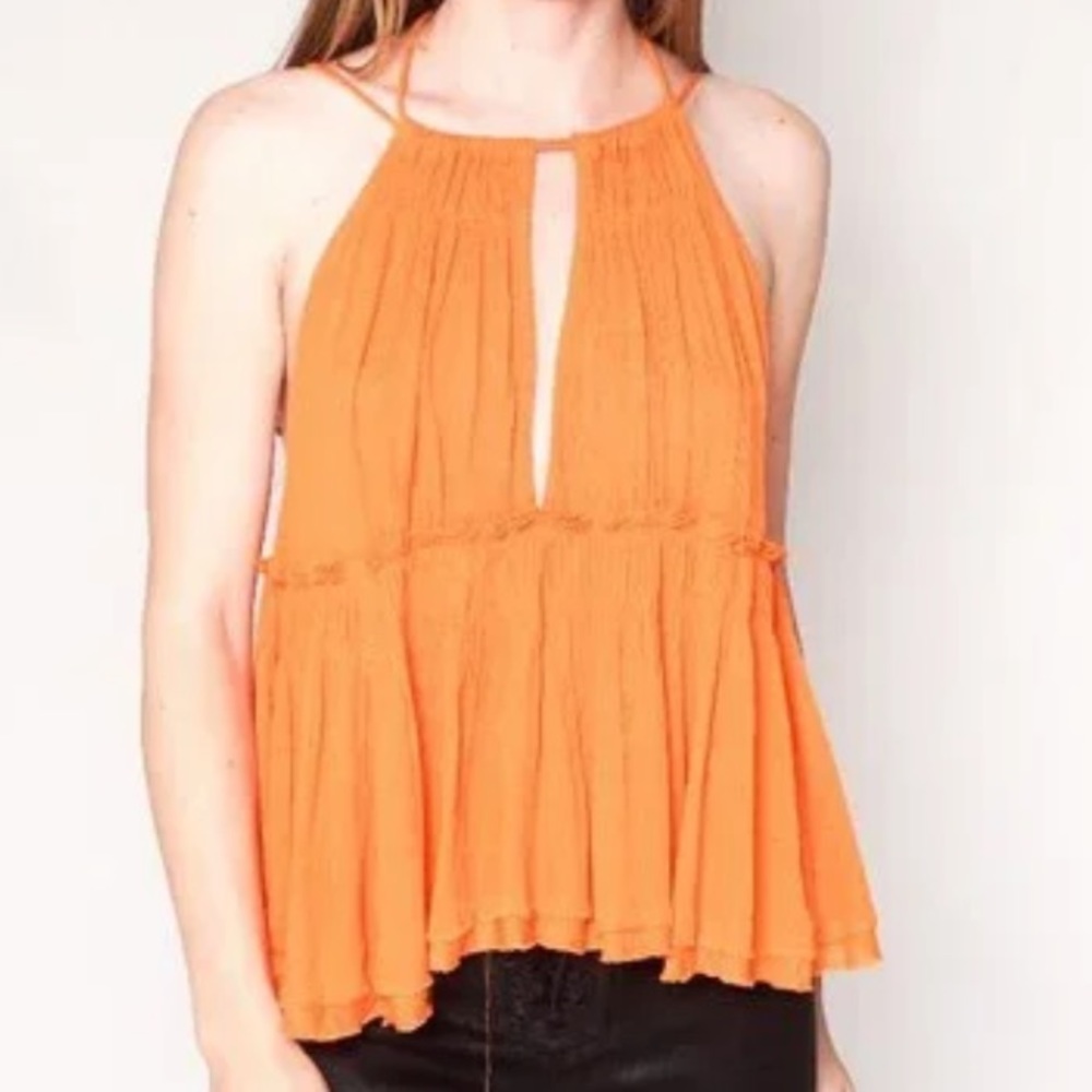 Free People Orange Flowy Babydoll Tanktop Sz Small